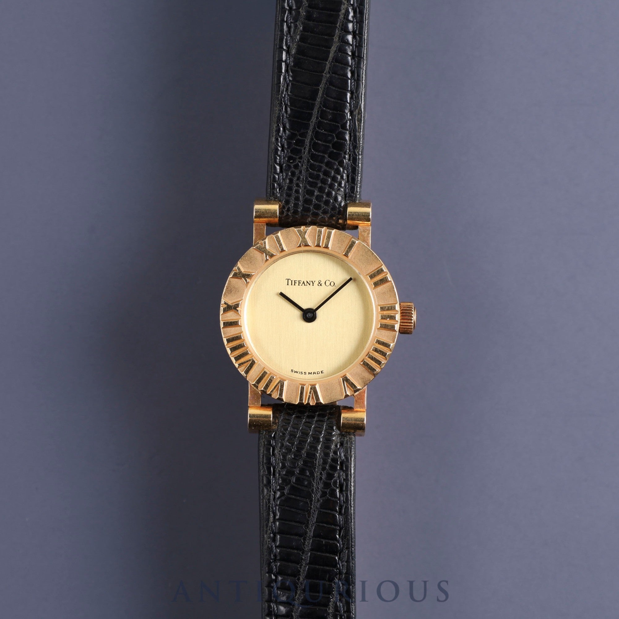 ティファニー アトラス YG CASE S0630 クォーツ YG 純正革ベルト 純正尾錠(GP)シャンパン文字盤 電池交換済み