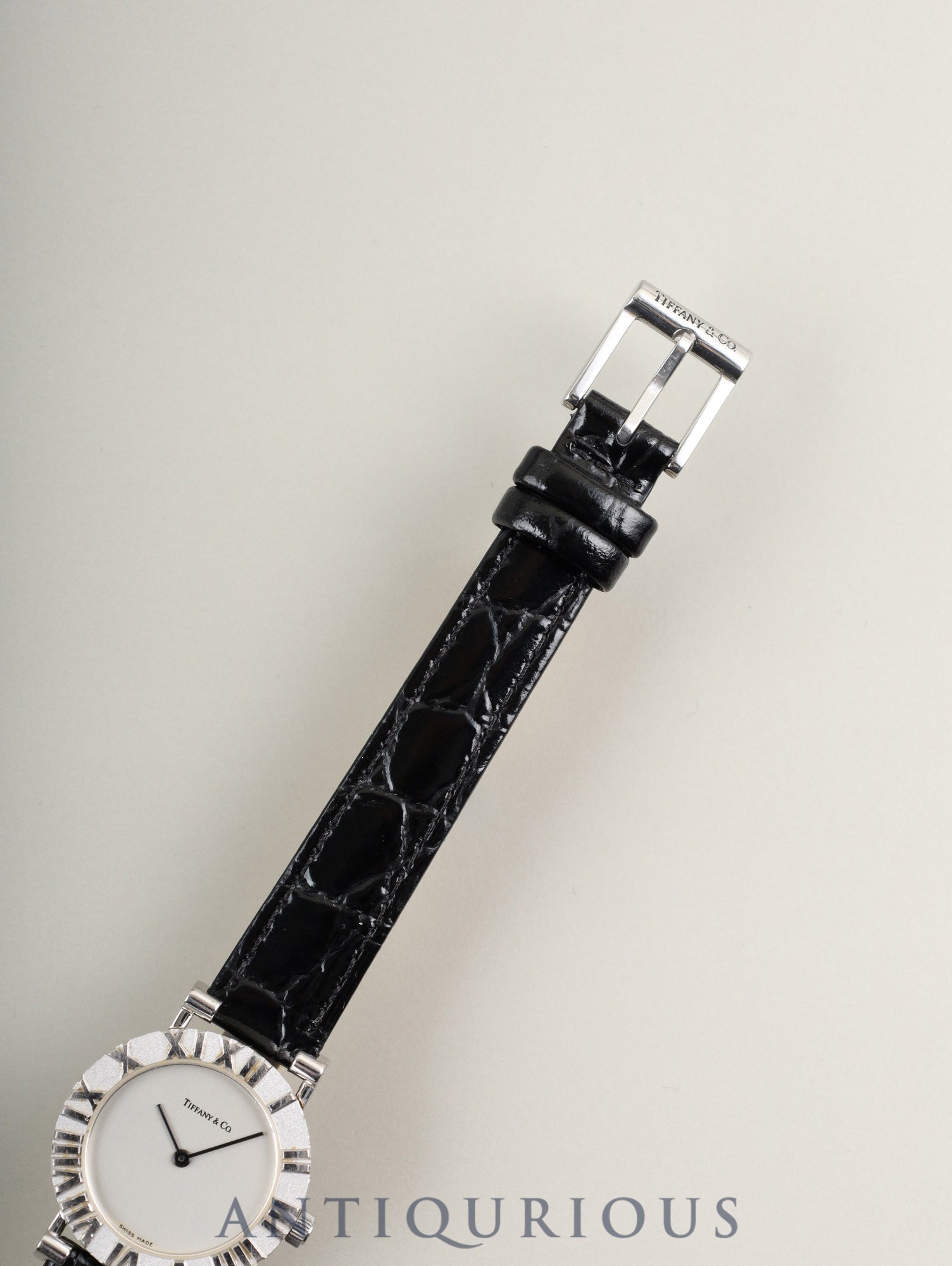 Tiffany Atlas SV Case L0640 Quartz Caliber 976.001 SV925 Leather Strap with Genuine Stainless Steel Buckle, Silver Dial, Overhauled
