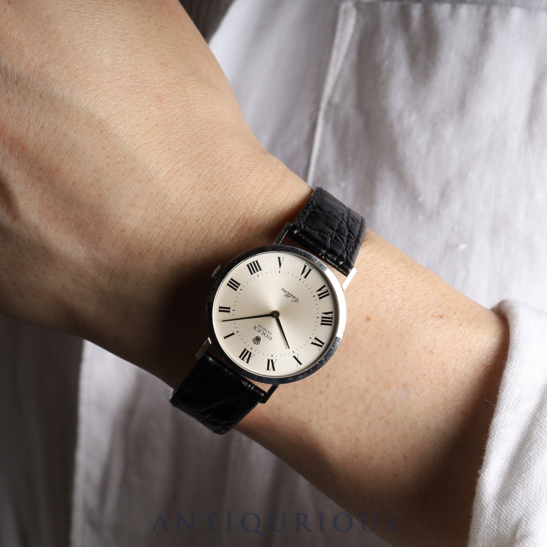 ロレックス チェリーニ 4112 手巻き Cal.1600 750 革 純正尾錠(750) シルバー文字盤 42番台(1974年) 箱 チーフ オーバーホール済み