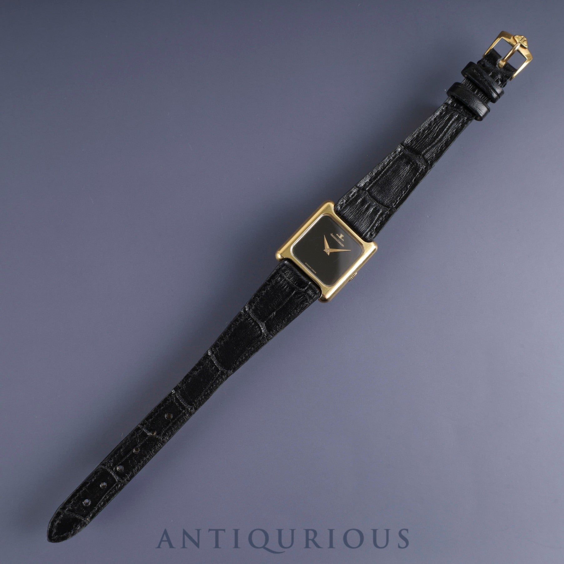 ジャガー・ルクルト スクエアケース 6141.21 手巻き 750 革 純正尾錠(GP)オニキス文字盤 オーバーホール済み