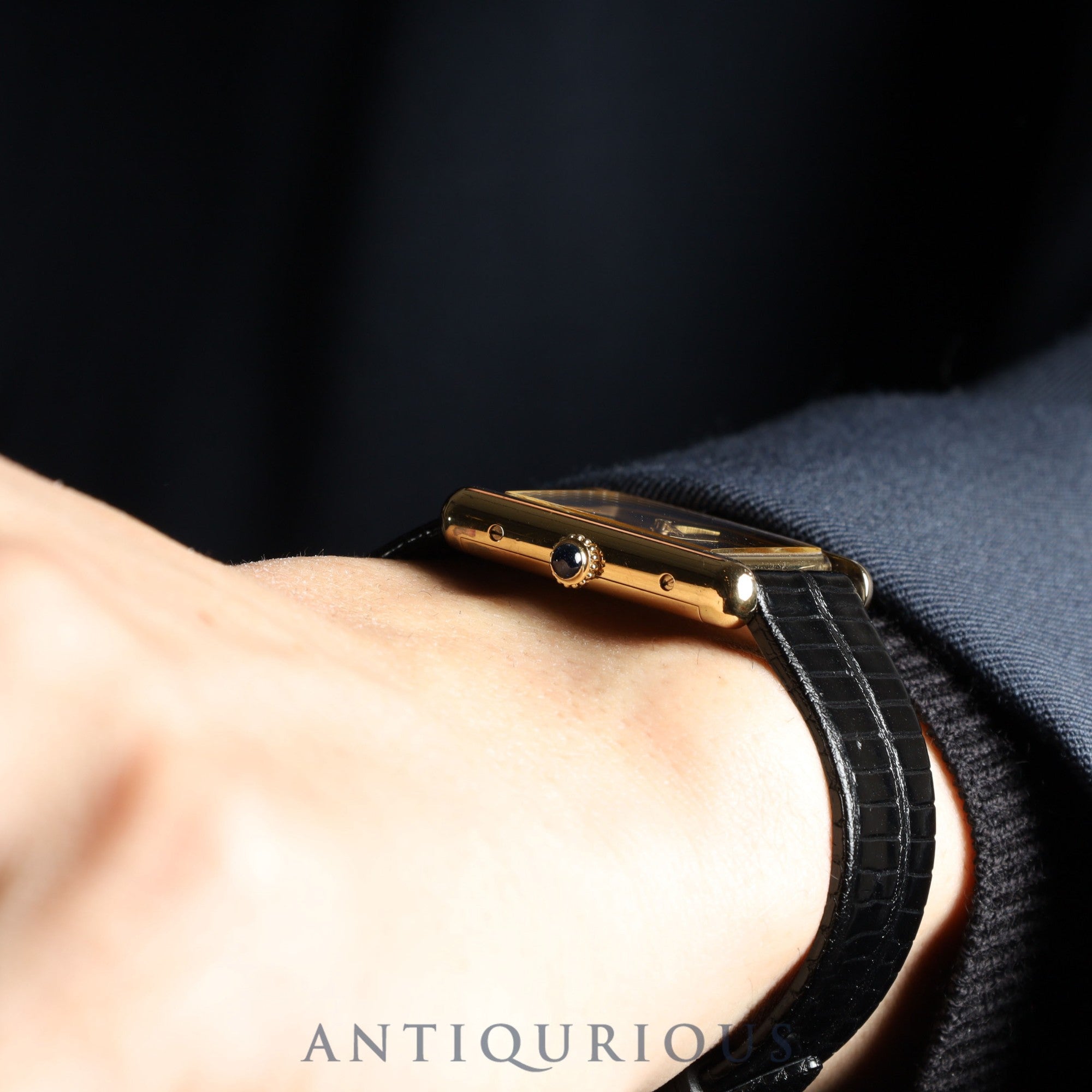 Cartier Must Tank LM Manual Winding Cal. 78-1 SV925 Leather Strap Genuine Buckle (GP) Onyx Dial Box Overhauled