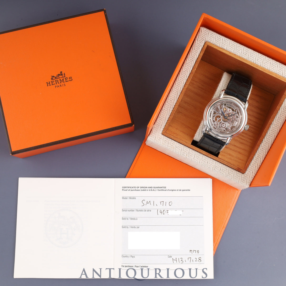 Hermès Sesame SM1.710 Automatic Caliber - Stainless Steel Genuine Leather Strap Genuine Buckle (SS) Skeleton Dial Warranty (2001) Box Booklet Overhauled