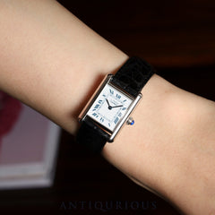 Cartier Must Tank SM W1001565 / 1614 Quartz Caliber 057 SV925 Leather Strap with Genuine D-Buckle (Stainless Steel) White Roman Dial Overhauled