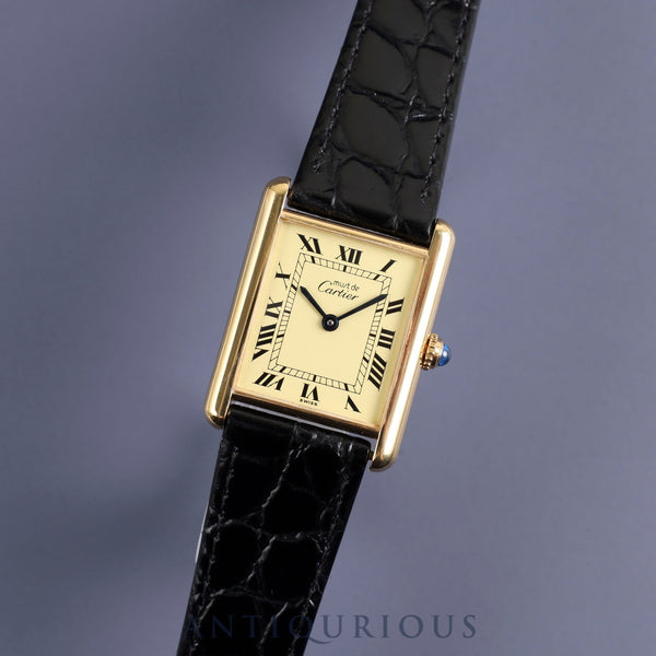 Cartier Must Tank LM 590005 Quartz Cal.90 SV925 Leather Genuine Buckle (GP) Ivory Roman Dial Overhauled and Finished to Like New