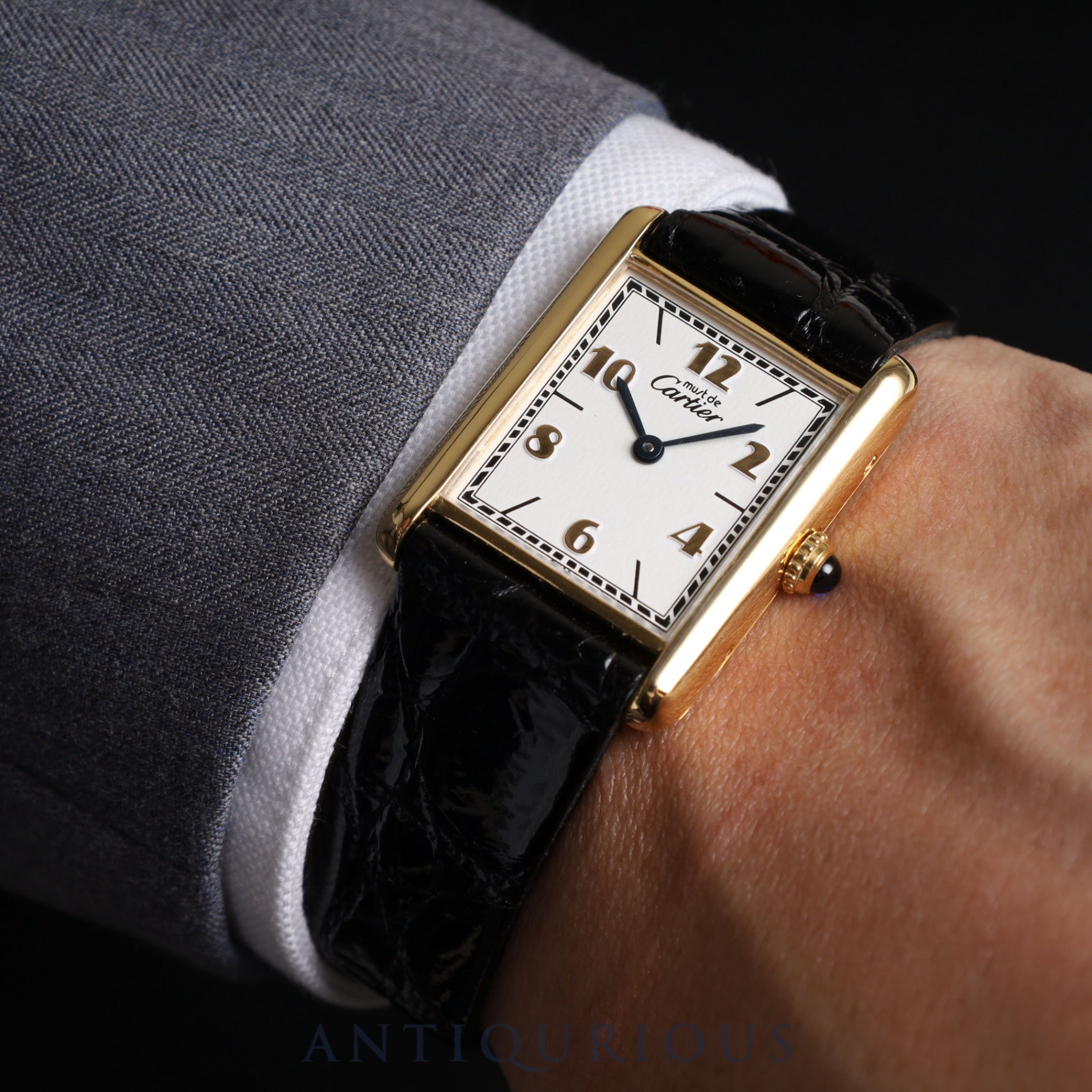 Cartier Must Tank LM 590005 Quartz Cal.690 SV925 Leather Genuine Buckle (GP) Flying Arabic CC Dial Box Booklet Warranty (1993) Overhauled and refinished to like new condition