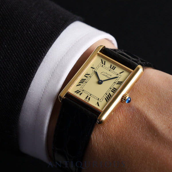 Cartier Must Tank LM 590005 Quartz Cal.90 SV925 Leather Genuine Buckle (GP) Ivory Roman Dial Overhauled and Finished to Like New