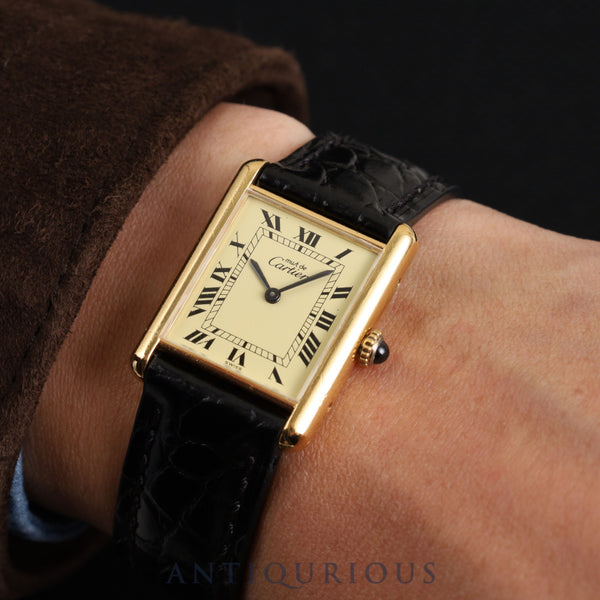 Cartier Must Tank LM Manual winding Cal.78-1 SV925 Leather Genuine buckle (GP) Ivory Roman dial Overhauled New finish