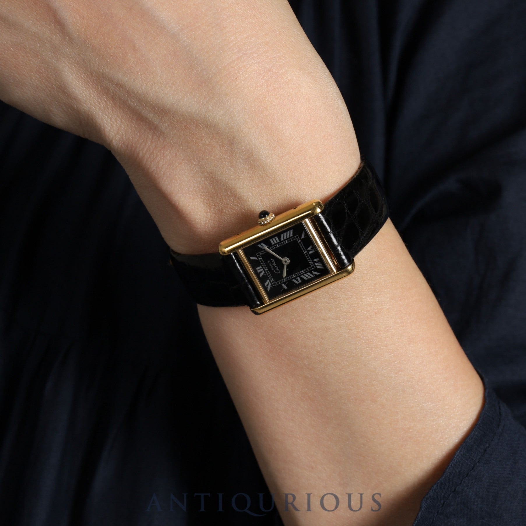 Cartier Must Tank SM Manual winding Cal.78-1 925 Leather Genuine buckle (GP) Black Roman dial Overhauled