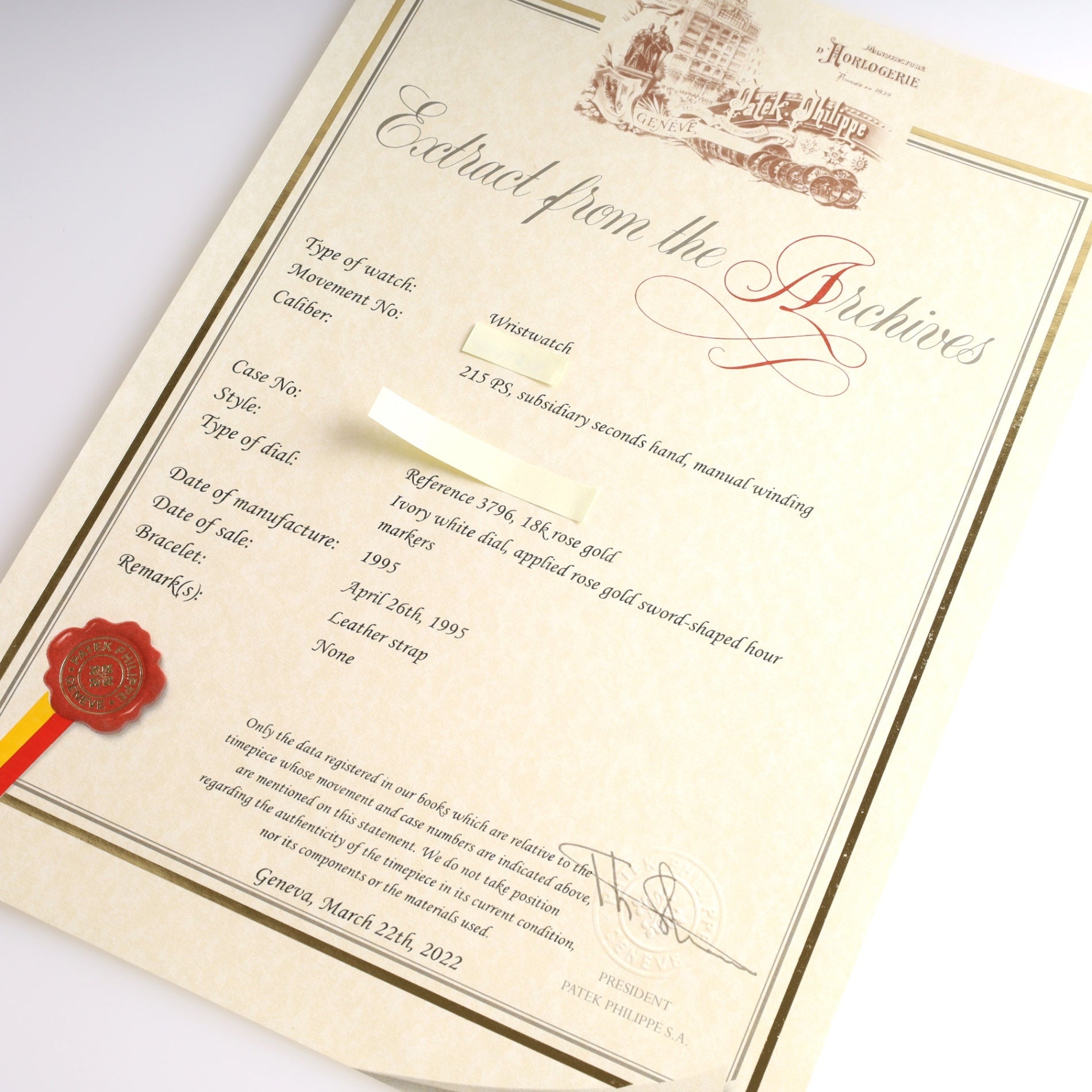 パテック・フィリップ カラトラバ 3796 手巻き Cal.215 RG 革 アイボリー文字盤 純正バックル 箱 アーカイヴ 冊子 ※2022/3/1パテックフィリップにてOH済み