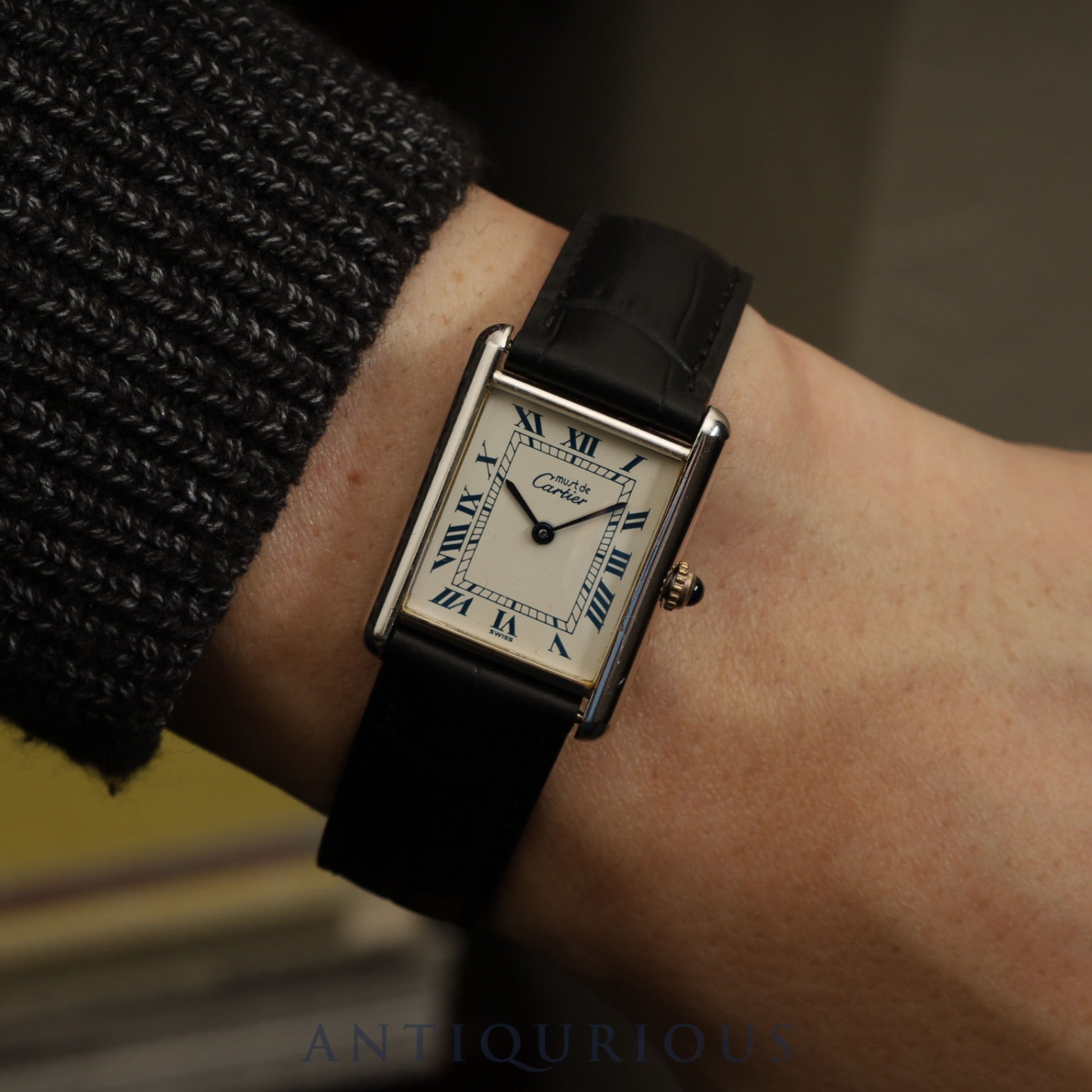 Cartier Must Tank LM 690006, Quartz, Caliber 90, SV925, Leather, Genuine D-buckle (SS), White Roman Dial, Circa 1982-Circa 1995, Overhauled