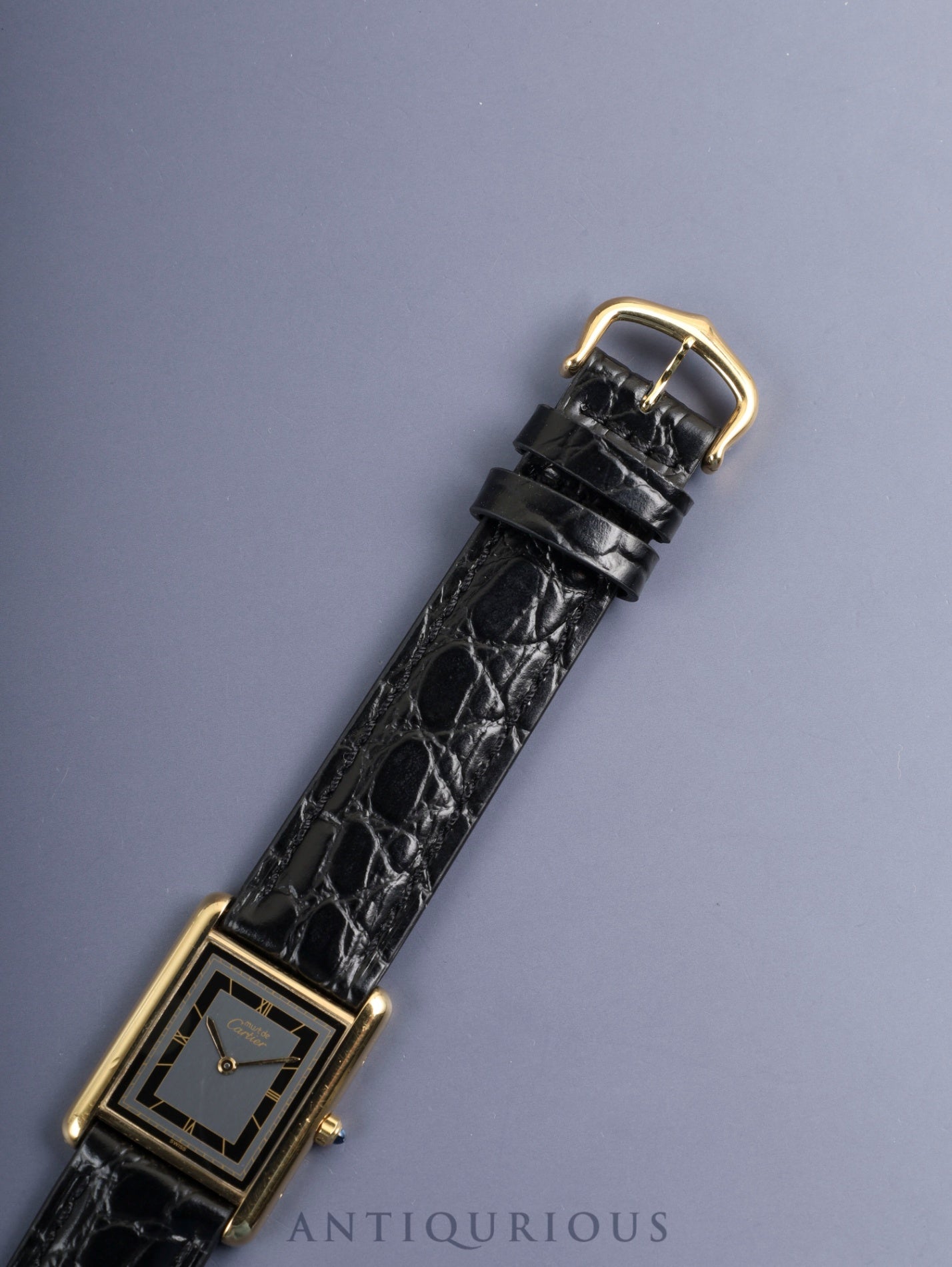 Cartier Must Tank LM 6 81006 Quartz Cal.81 SV925 Leather Original Pin Buckle (GP) Gray Dial with "Exploding" Roman Numerals (SWISS notation) Overhauled