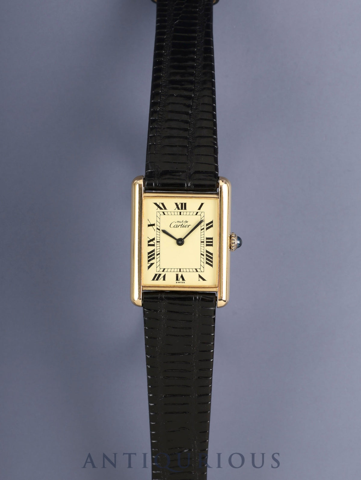Cartier Must Tank LM Manual Winding Caliber 78-1 SV925 Leather Strap with Genuine GP Buckle, Ivory Roman Dial (SWISS Marking), Overhauled