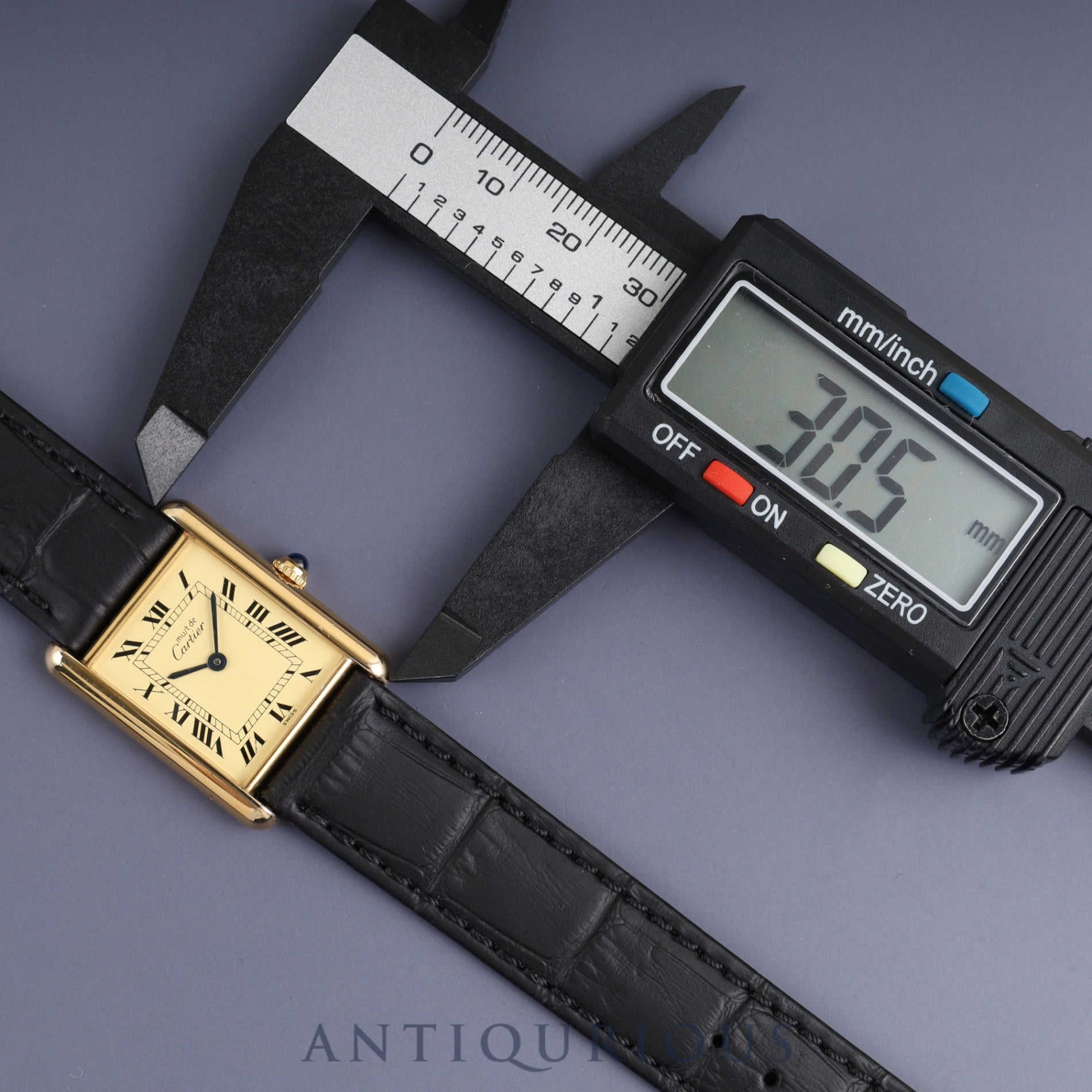 Cartier Must Tank LM W1002753 / 1615 Quartz Caliber 90 SV925 Leather Strap with Genuine GP Buckle, Ivory Roman Dial, Overhauled