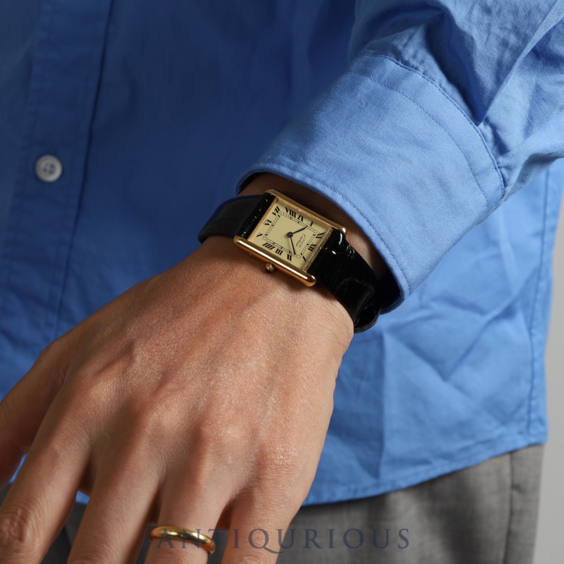 Cartier Must Tank LM 6 81006 Quartz Cal.81 SV925 Leather Genuine Buckle (GP) Ivory Roman Dial Overhauled