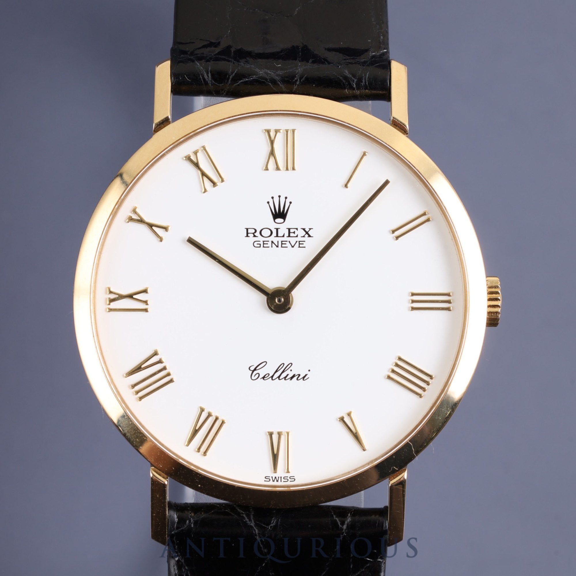 Rolex Cellini 4112 Manual winding Cal.1601 750YG Leather Genuine buckle (GP) White Roman dial 32mm N series (1991) Overhauled
