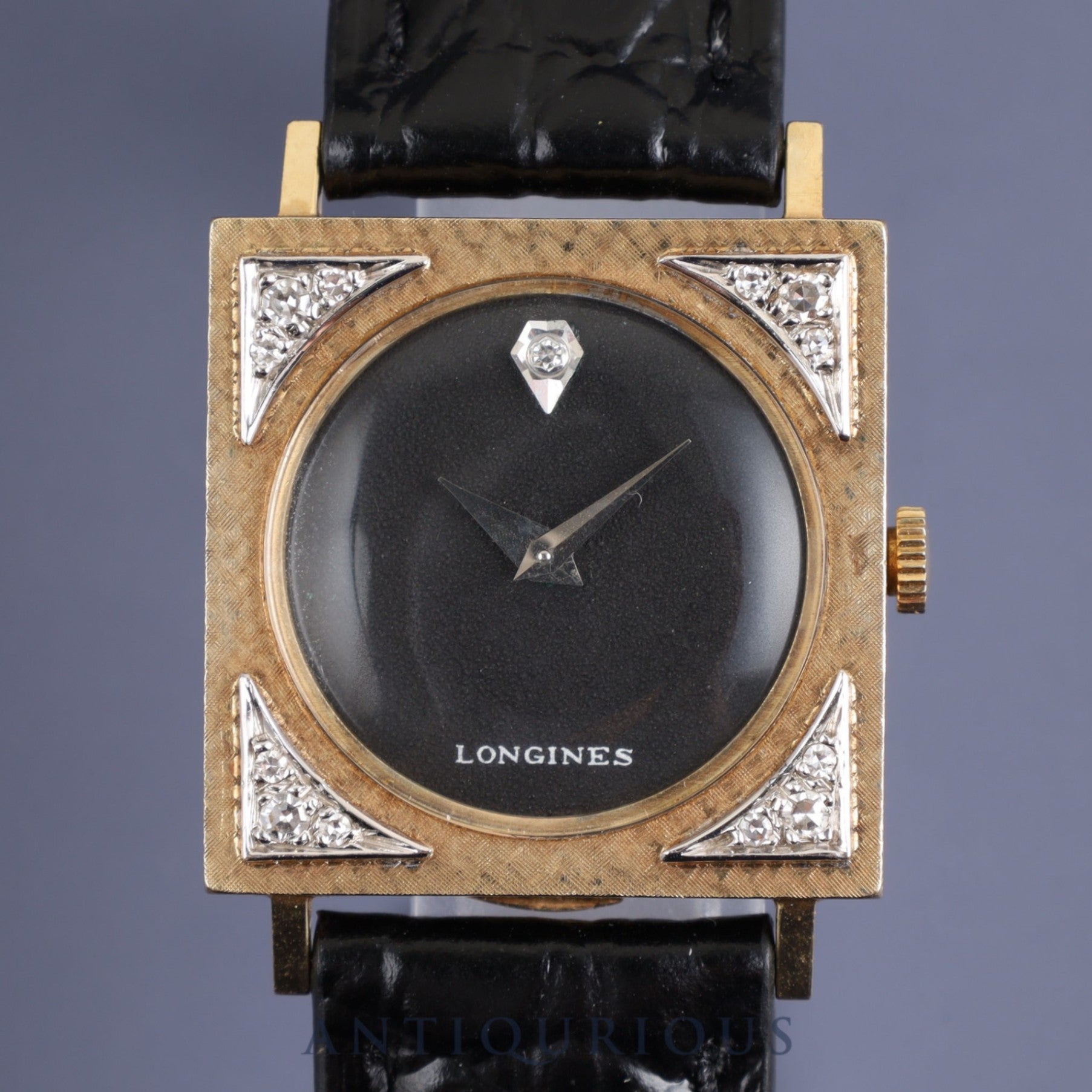 ロンジン タキシードウォッチ 手巻き Cal.528 14KT 革 ブラック文字盤 25.5×25.5mm 1950年代 オーバーホール済み