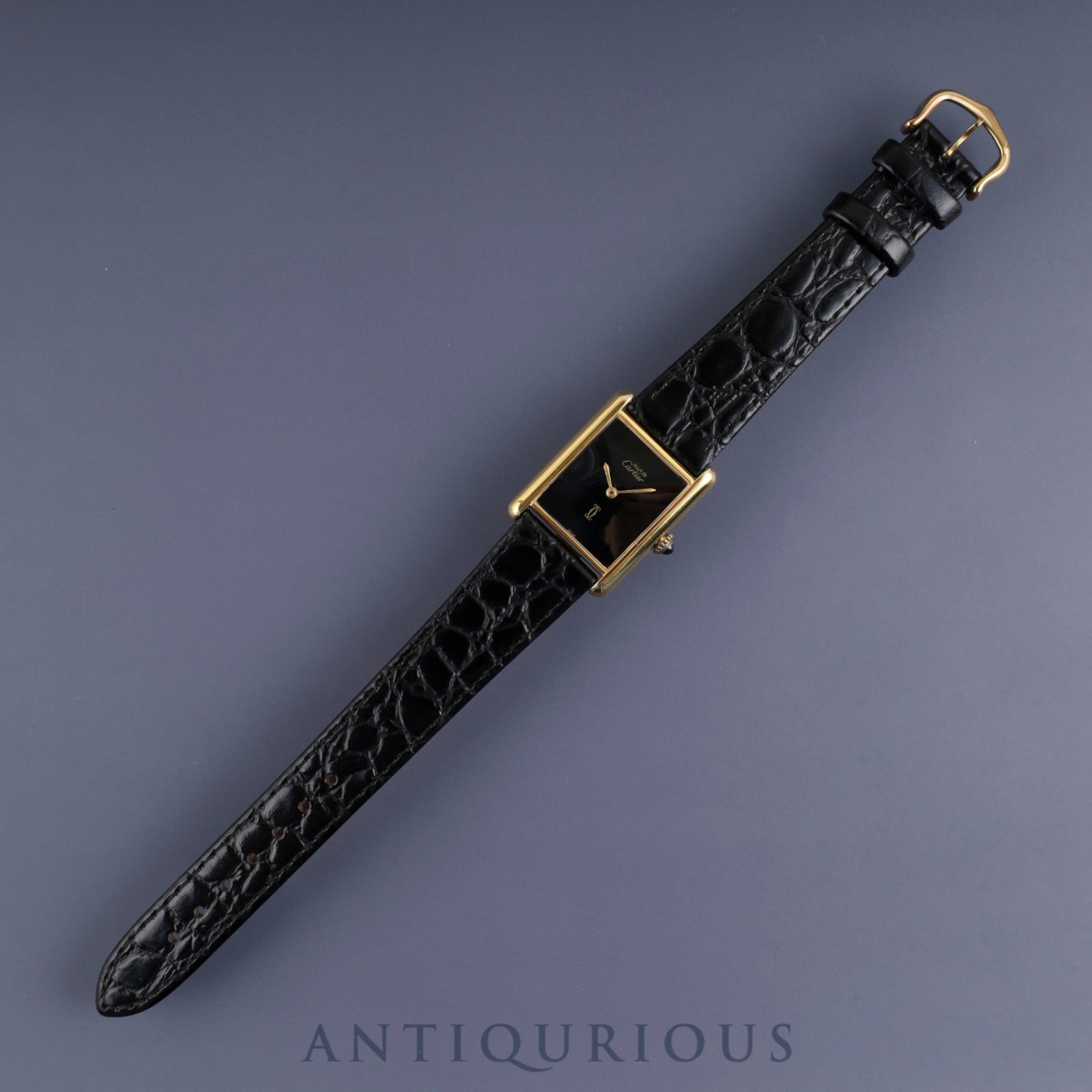 カルティエ マストタンク LM 手巻き Cal.78-1 SV925 革 純正尾錠(GP) オニキス文字盤 オーバーホール済み 新品仕上げ済み