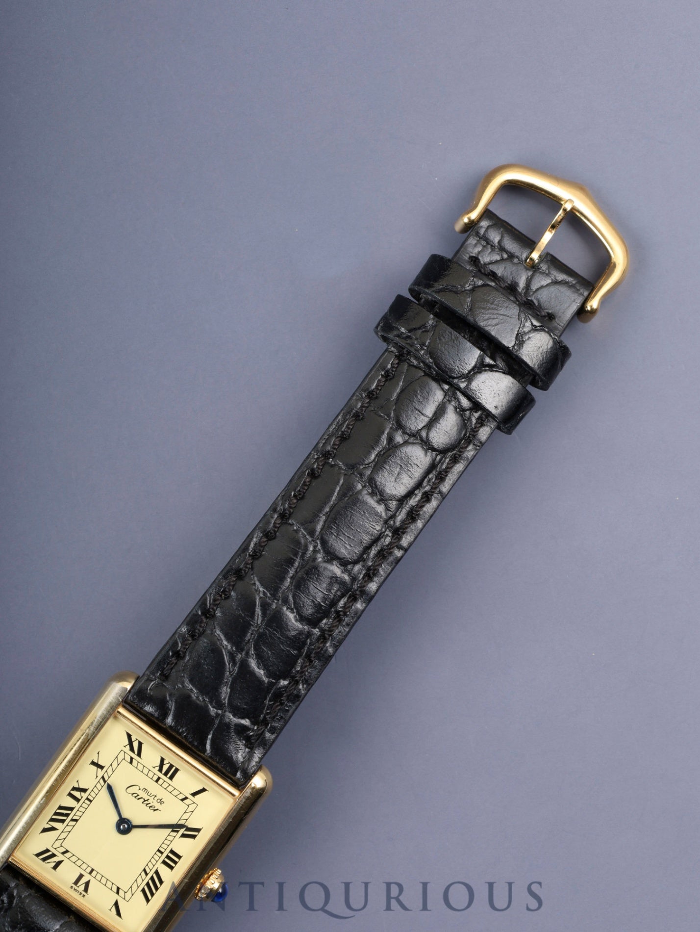 カルティエ マストタンク LM 590005 クォーツ Cal.90 SV925 革 純正尾錠(GP)アイボリーローマン文字盤(SWISS表記)オーバーホール済み