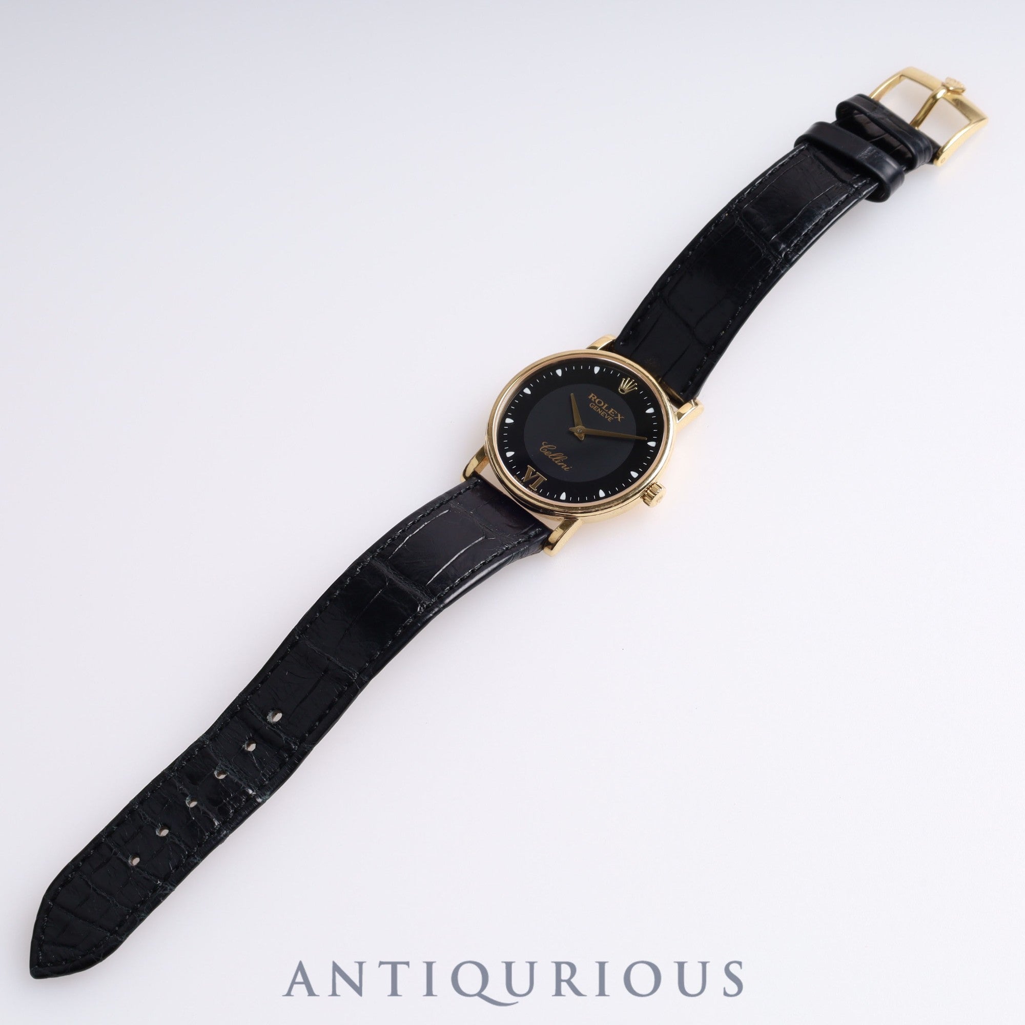 Rolex Cellini 5115/8 Manual Winding Cal.1602 Black Dial 31.8mm YG Leather K Serial (2001) Box Warranty