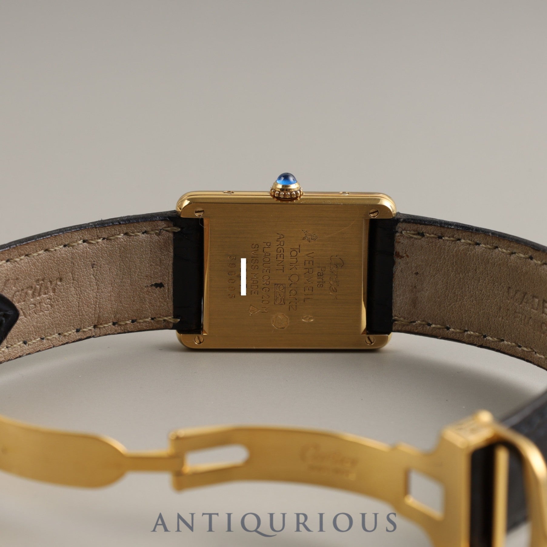Cartier Must Tank LM QZ 590005 925 Genuine Leather Strap Genuine Buckle (GP) Black Roman Dial