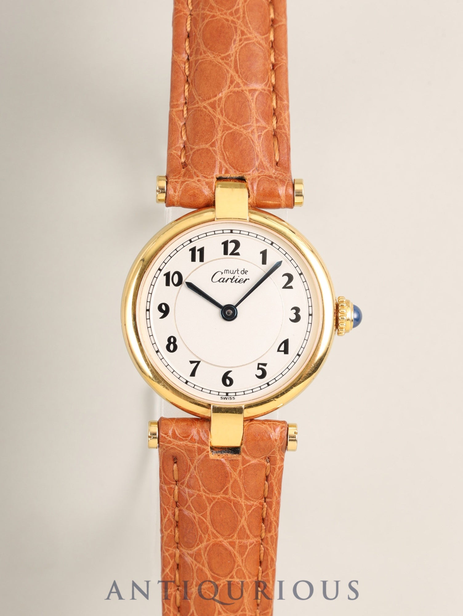 Cartier Must Vendôme VLC SM W1002154 / 590004 Quartz Caliber 690 SV925 Leather Strap with Genuine D-buckle (GP) Arabic Dial Box Overhauled