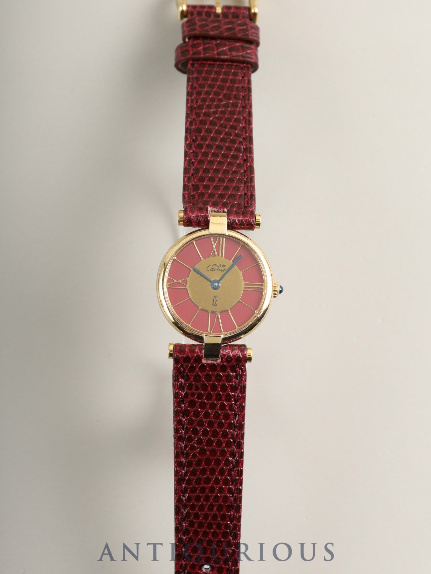 カルティエ マスト ヴァンドーム VLC SM 18 クォーツ Cal.690 SV925 革 純正ピンバックル(GP)ガーネットクロワゾネ文字盤(SWISS表記) オーバーホール済み