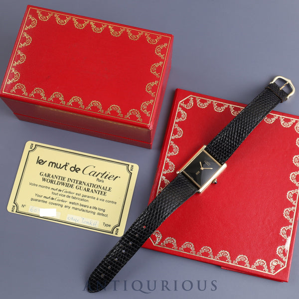 Cartier Must Tank LM Manual winding Cal.78-1 SV925 Genuine leather strap Genuine buckle (GP) Onyx dial Box Warranty (1979) Overhauled