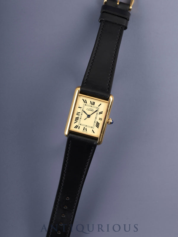 カルティエ マストタンク GM(XL) W1017454/2413 クォーツ Cal.687 SV925 革 純正Dバックル(GP)アイボリーローマン文字盤 オーバーホール済み