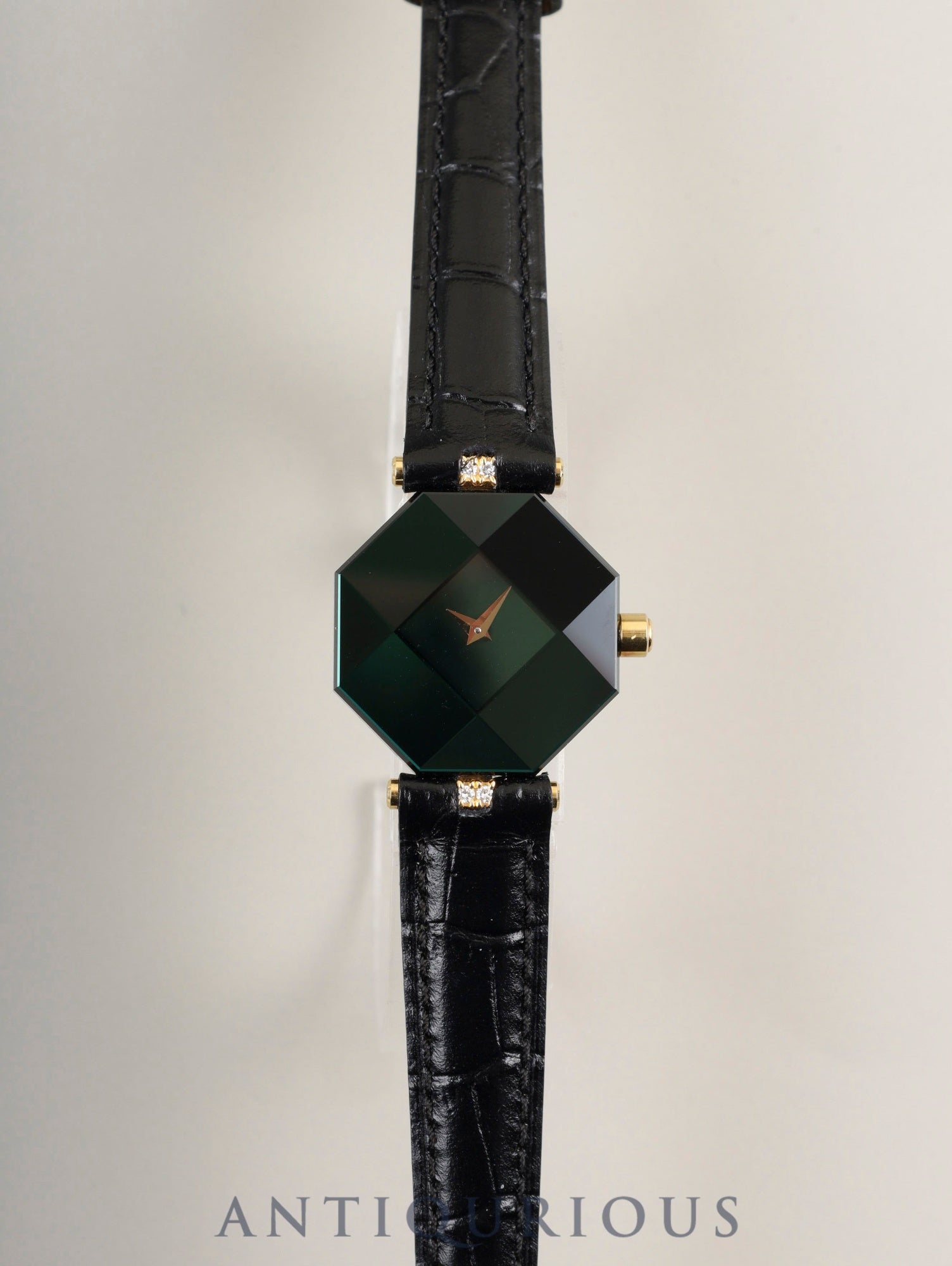 Century Empire Time Gem Quartz Caliber ETA280.002 750YG Diamond Leather Strap with Genuine Pin Buckle (GP) Green Dial Overhauled