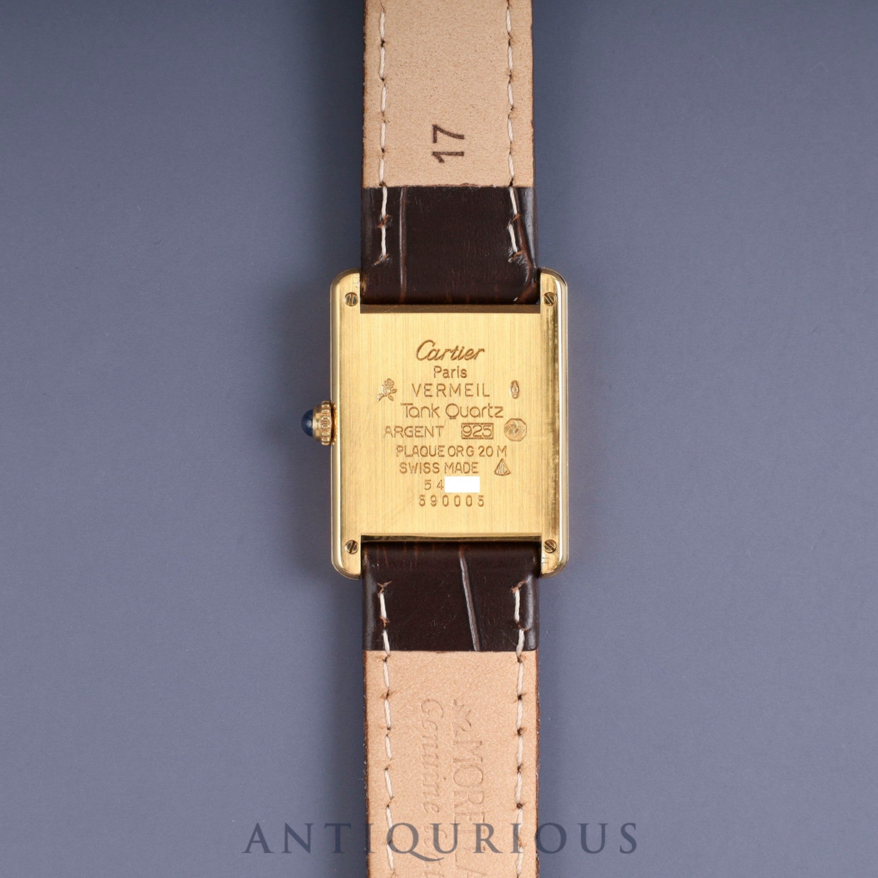 Cartier Must Tank LM 590005 Quartz SV925 Leather Genuine Buckle (GP) Front Trinity Dial Box Booklet Warranty (1990) Complete service completed at Cartier boutique