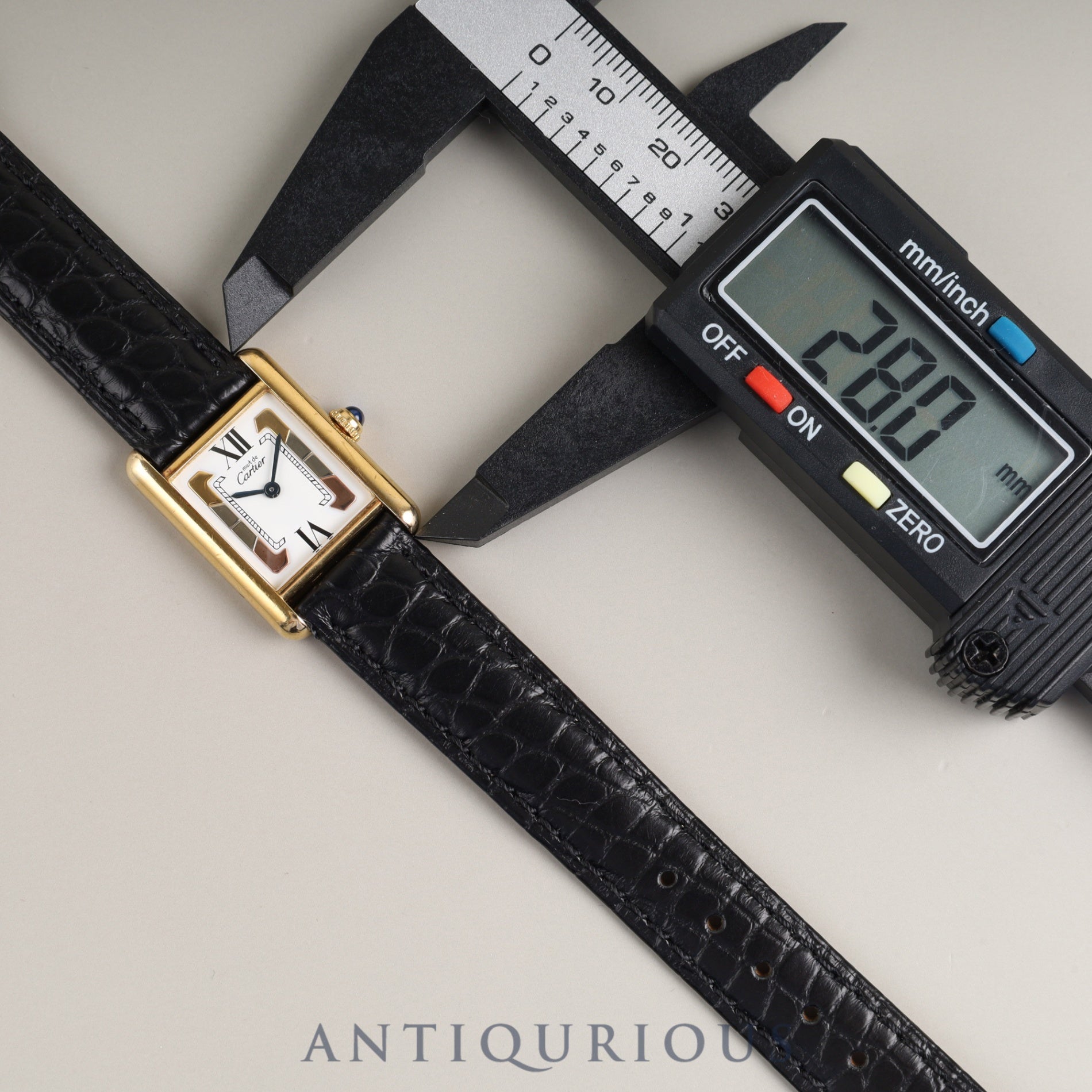 Cartier Must Tank SM 5057001 Quartz Cal. 057 SV925 Leather Strap with Genuine GP Buckle, Trinity Dial, Box, Dust Bag, Booklet, Warranty Card (1995) Overhauled