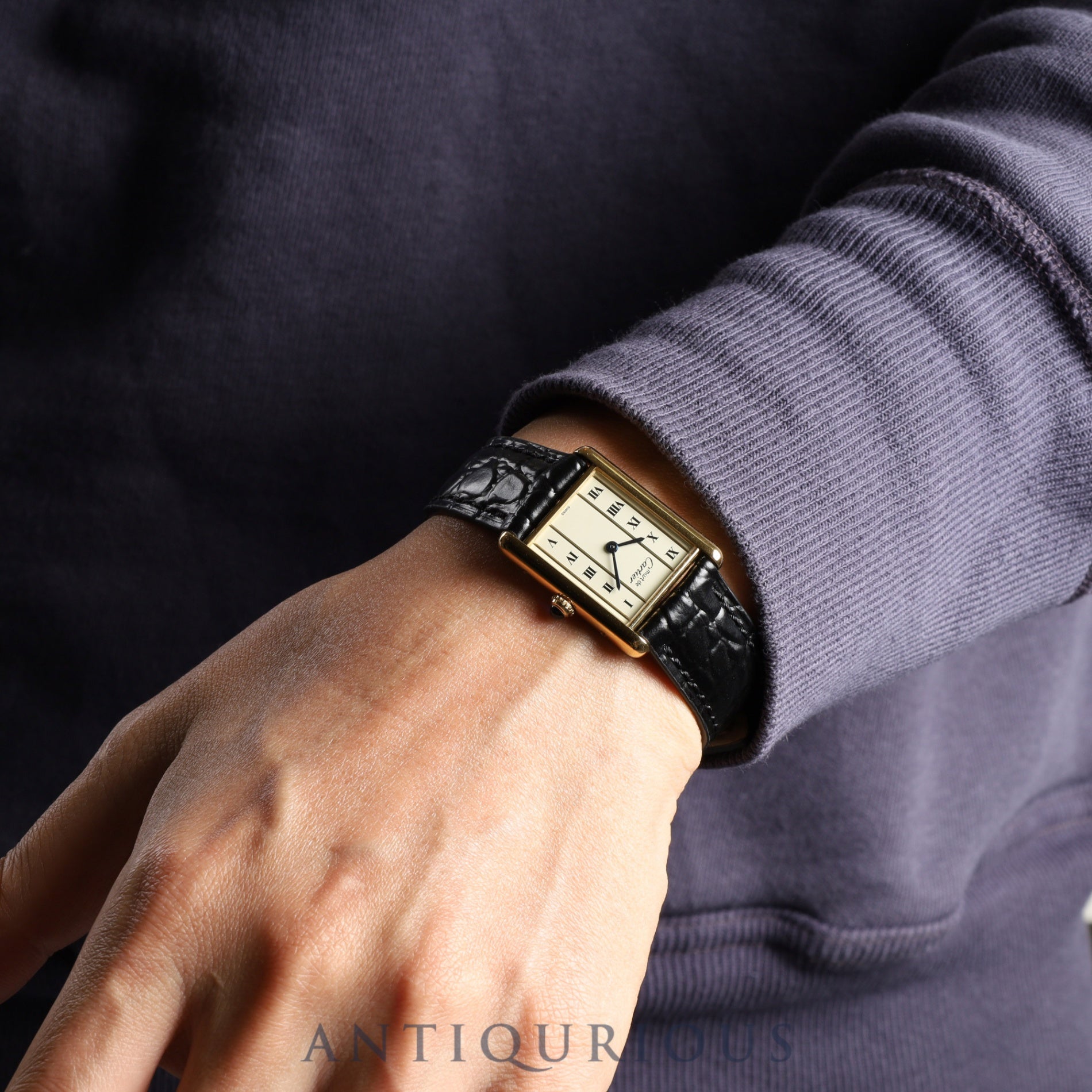 Cartier Must Tank LM 590005 Quartz Cal.90 SV925 Leather Genuine Buckle (GP) Straight Roman Dial Overhauled