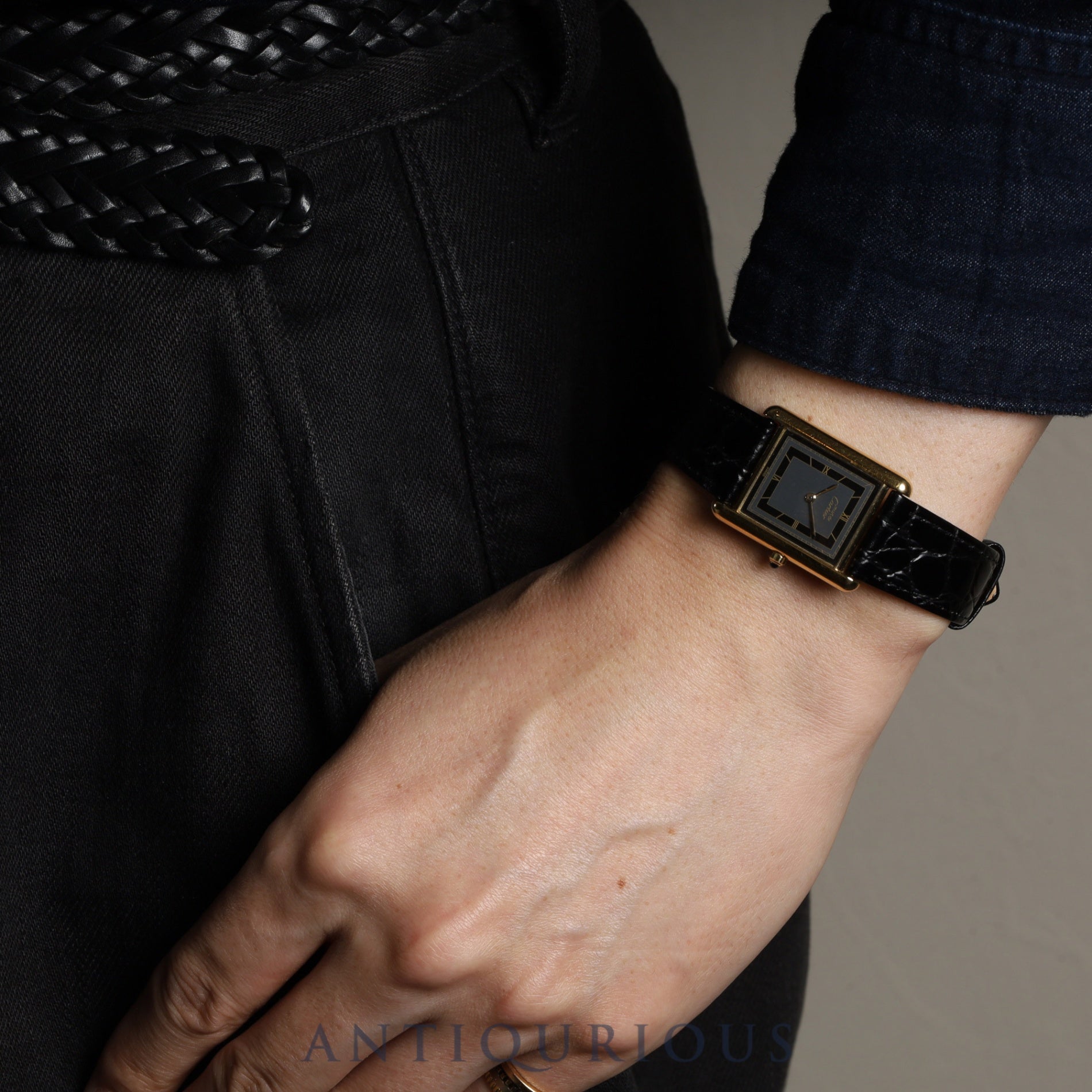 カルティエ マストタンク LM 6 81006 クォーツ Cal.81 SV925 革 純正尾錠(GP) グレー飛びローマン文字盤 オーバーホール済み