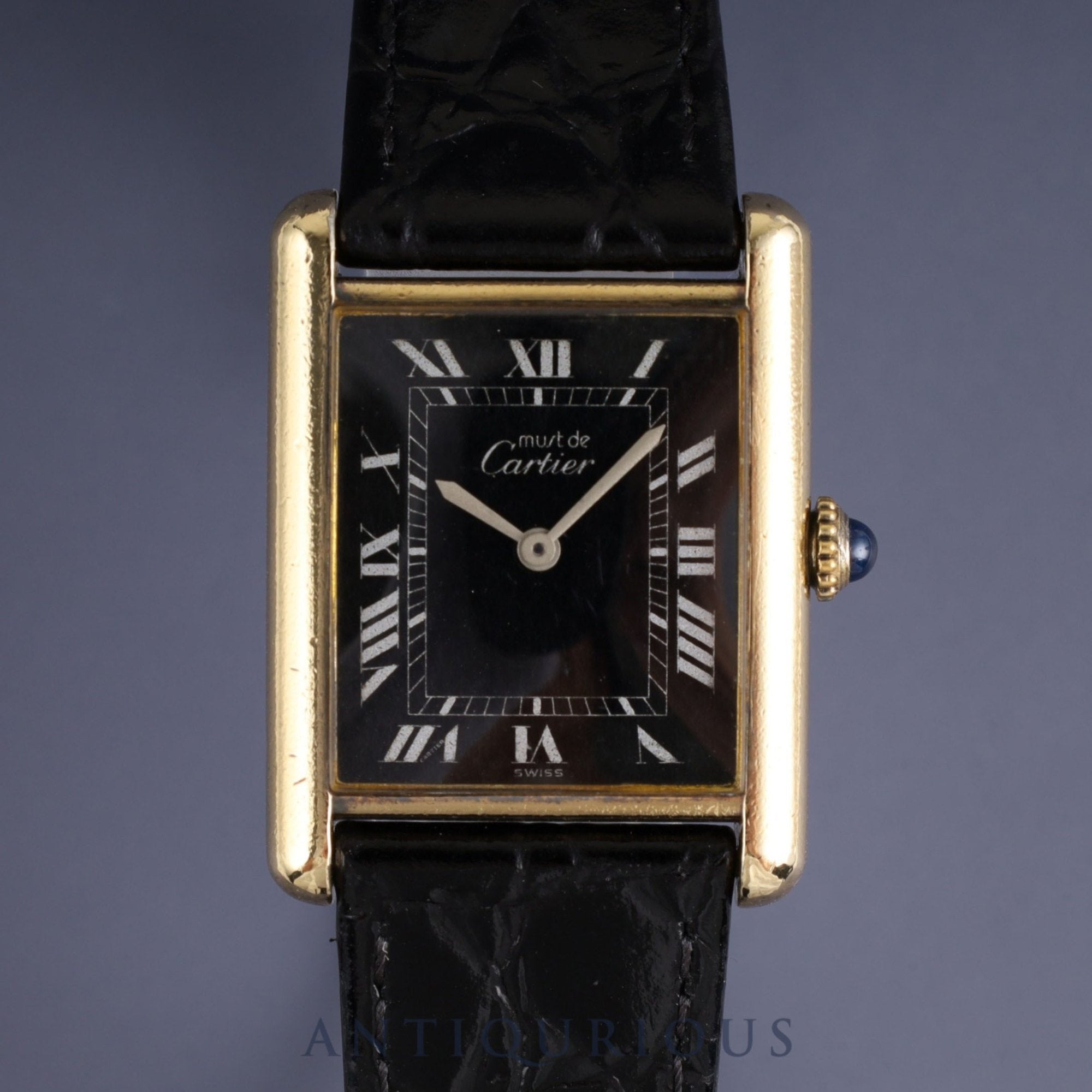 Cartier Must Tank LM Manual winding Cal.78-1 SV925 Leather Genuine buckle (GP) Black Roman dial Overhauled