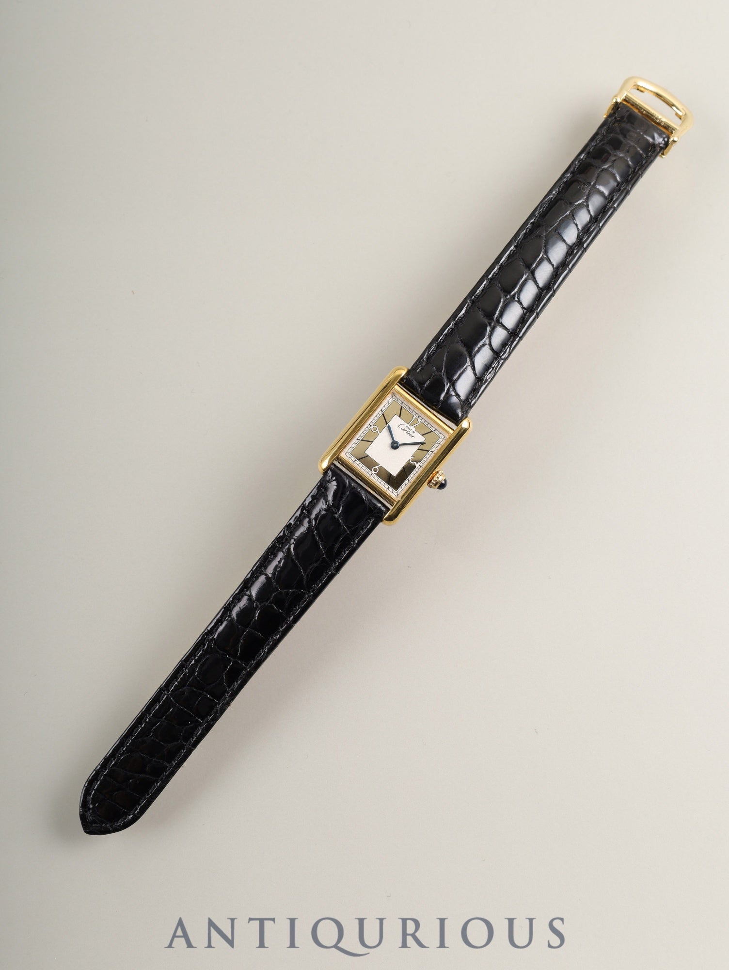 カルティエ マストタンク SM 限定500本 1615 クォーツ Cal.057 SV925 革 純正Dバックル(GP)ゴールドセクター文字盤(SWISS表記)オーバーホール済み 新品仕上げ済み