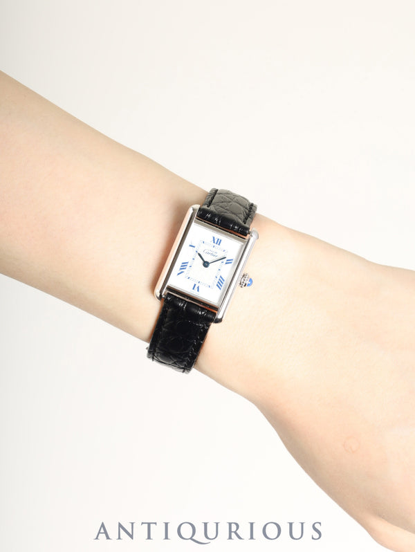 Cartier Must Tank MM W1014054 / 2416 Quartz Caliber 057 SV925 Leather Strap with Genuine D-Clasp (Stainless Steel) White Roman CC Dial (SWISS MADE Marking) Box Overhauled