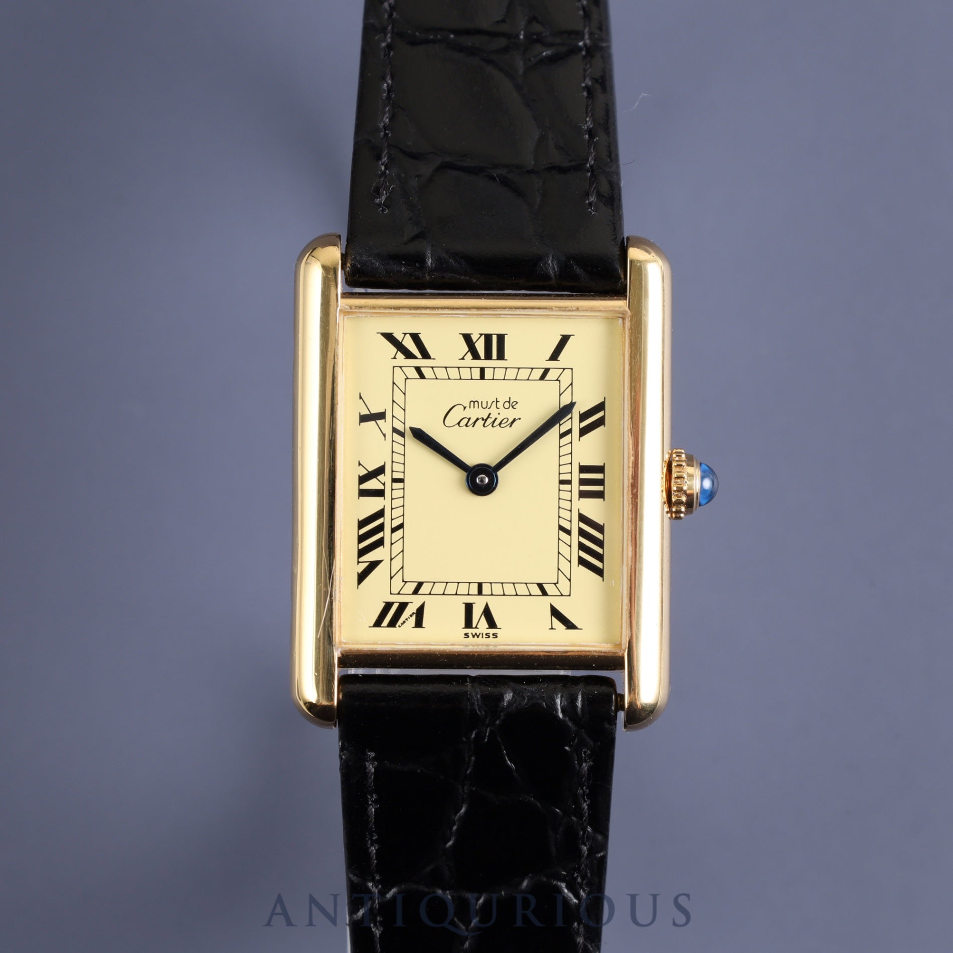 Cartier Must Tank LM 590005 Quartz Cal.90 SV925 Leather Genuine Buckle (GP) Ivory Roman Dial Overhauled and Finished to Like New