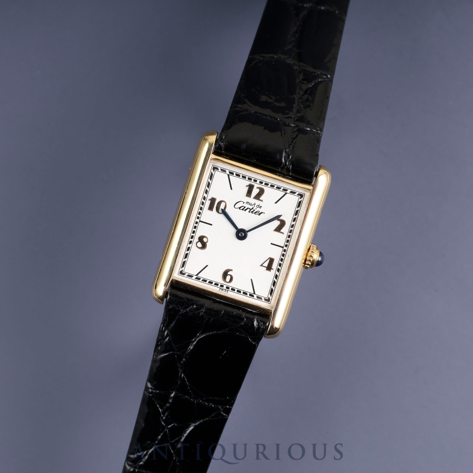 Cartier Must Tank LM 590005 Quartz Cal.690 SV925 Leather Genuine Buckle (GP) Flying Arabic CC Dial Box Booklet Warranty (1993) Overhauled and refinished to like new condition