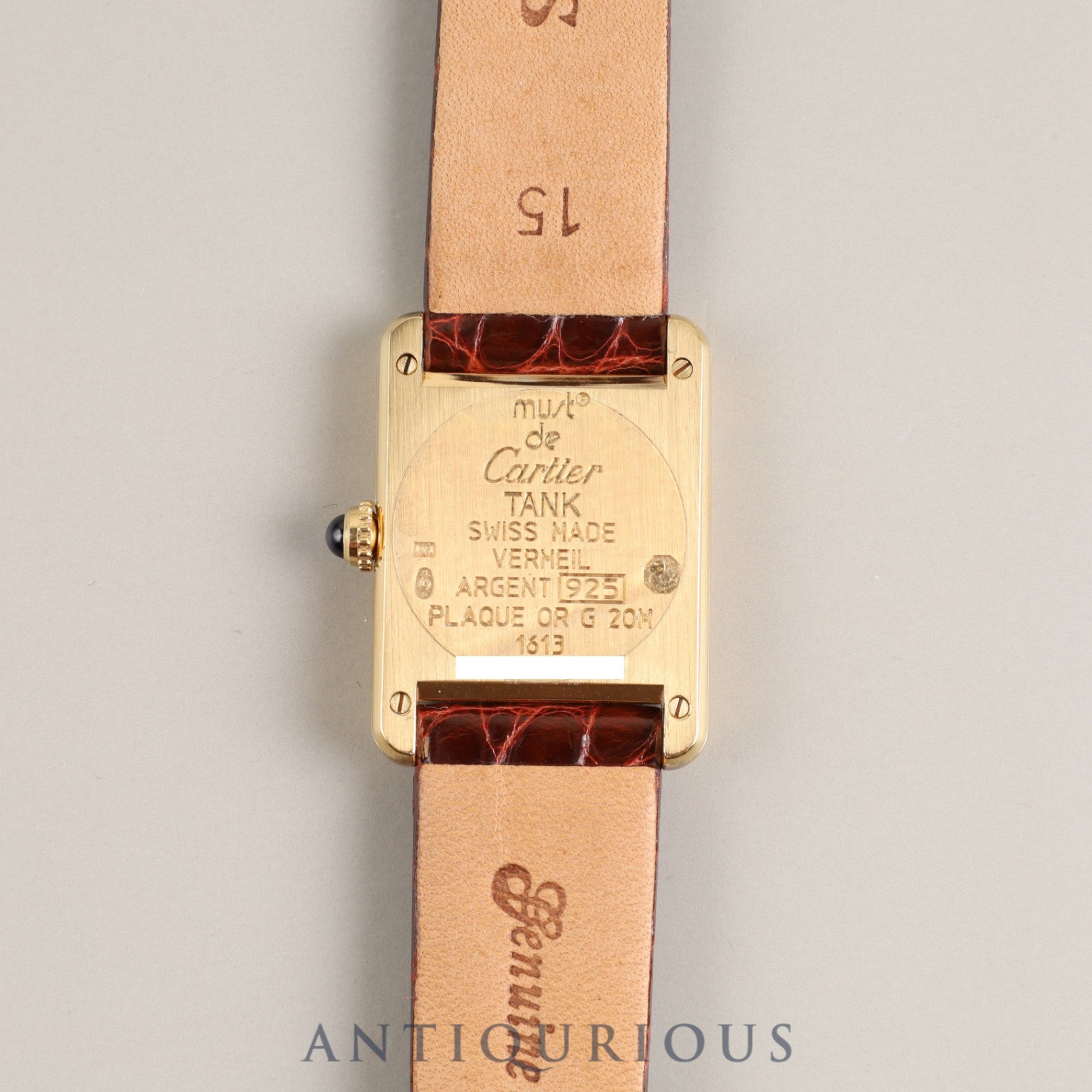 Cartier Must Tank SM 1613 Quartz Cal.057 SV925 Leather Genuine Buckle (GP) Ivory Dial Box Warranty (1996) Overhauled