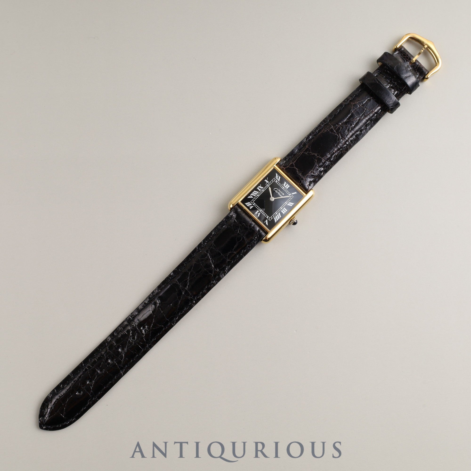 カルティエ マストタンク LM 手巻き Cal.78-1 925 革 純正尾錠(GP)ブラックローマン文字盤