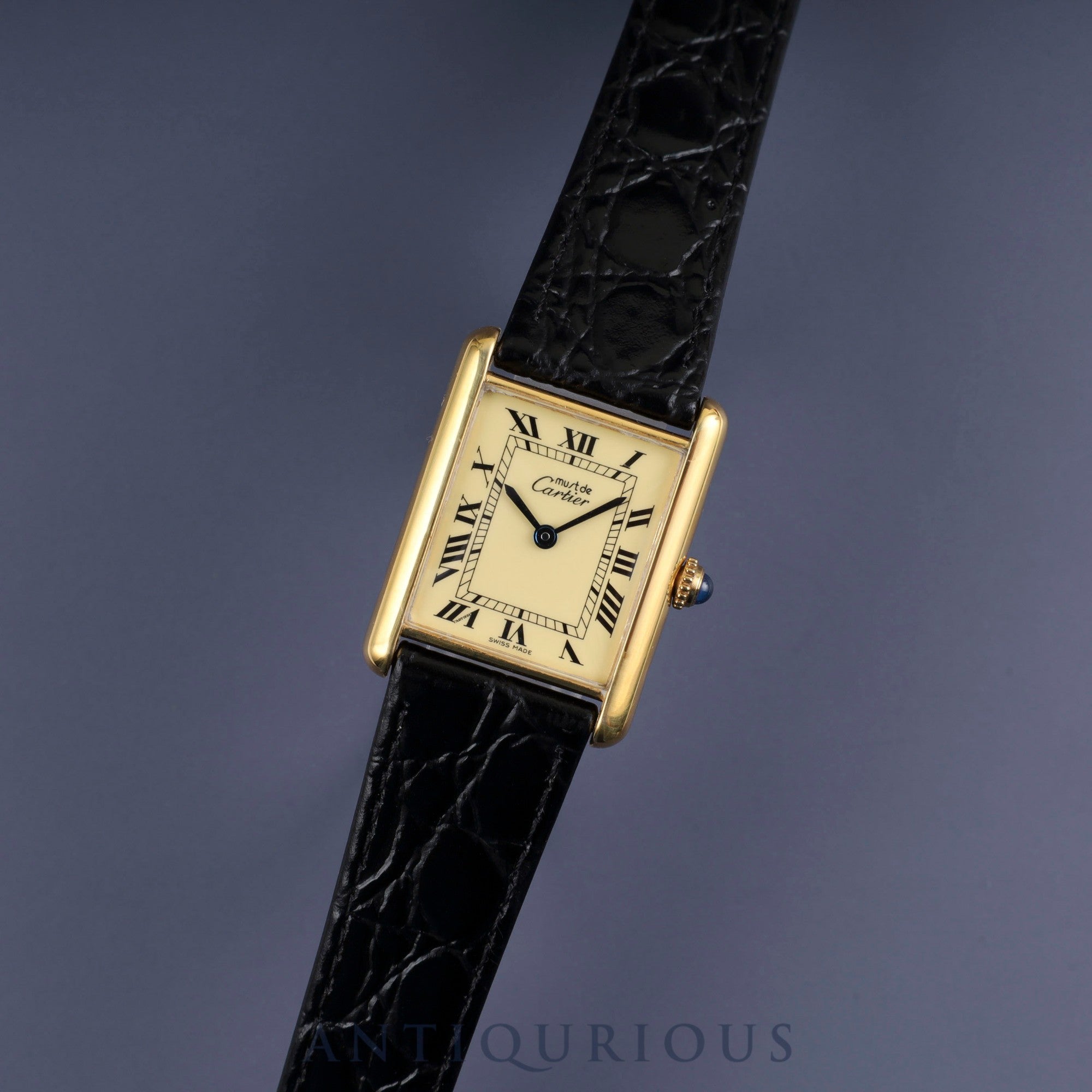 Cartier Must Tank LM W1002753 / 590005 Quartz Cal.- SV925 Leather Genuine Buckle Ivory Roman Dial Warranty 1990 Complete Service Finished