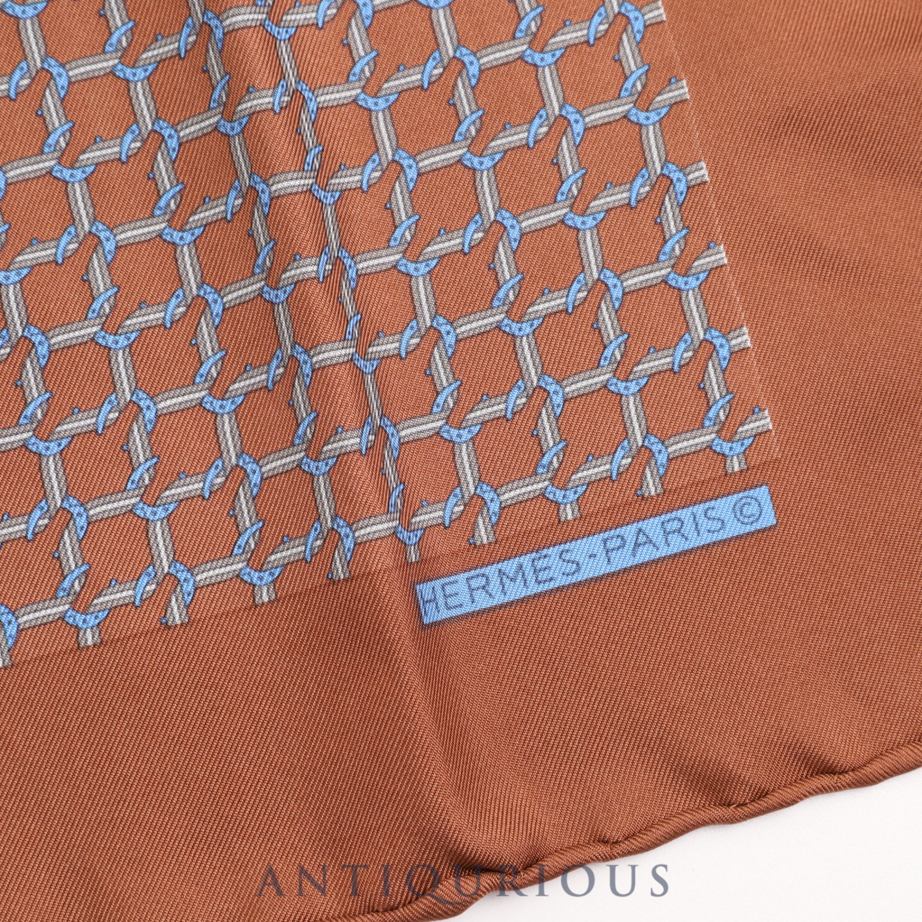 エルメス スカーフ カレ45 ブラウン ホースシュー SILK 100%