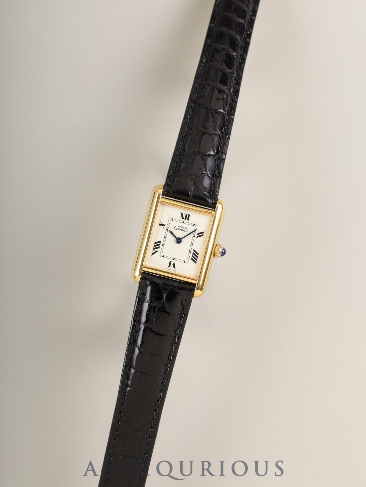 Cartier Must Tank MM 2415 Quartz Cal. 057 SV925 Leather Strap with Genuine D-Buckle (GP) White Roman Dial (SWISS MADE Marking) Box Overhauled and Finished to New