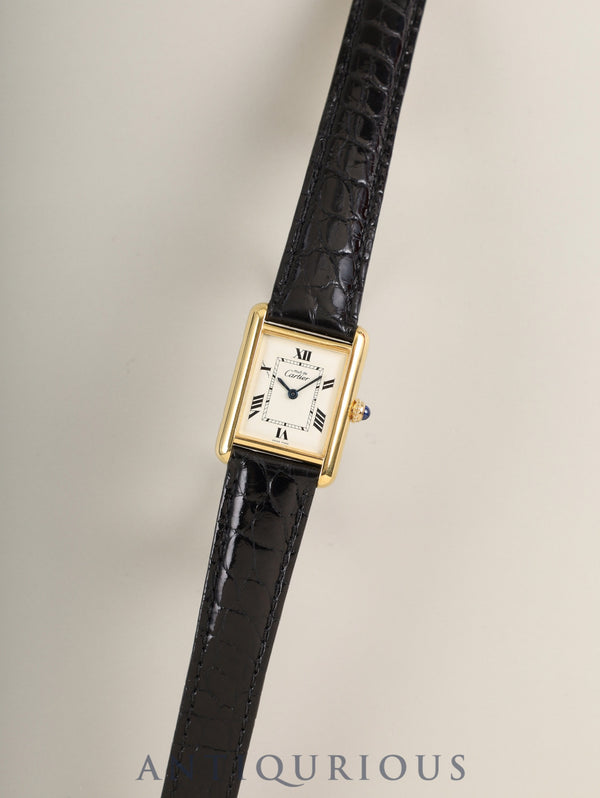 カルティエ マストタンク MM 2415 クォーツ Cal.057 SV925 革 純正Dバックル (GP)ホワイト飛びローマン文字盤(SWISS MADE表記) 箱 オーバーホール済み 新品仕上げ済み