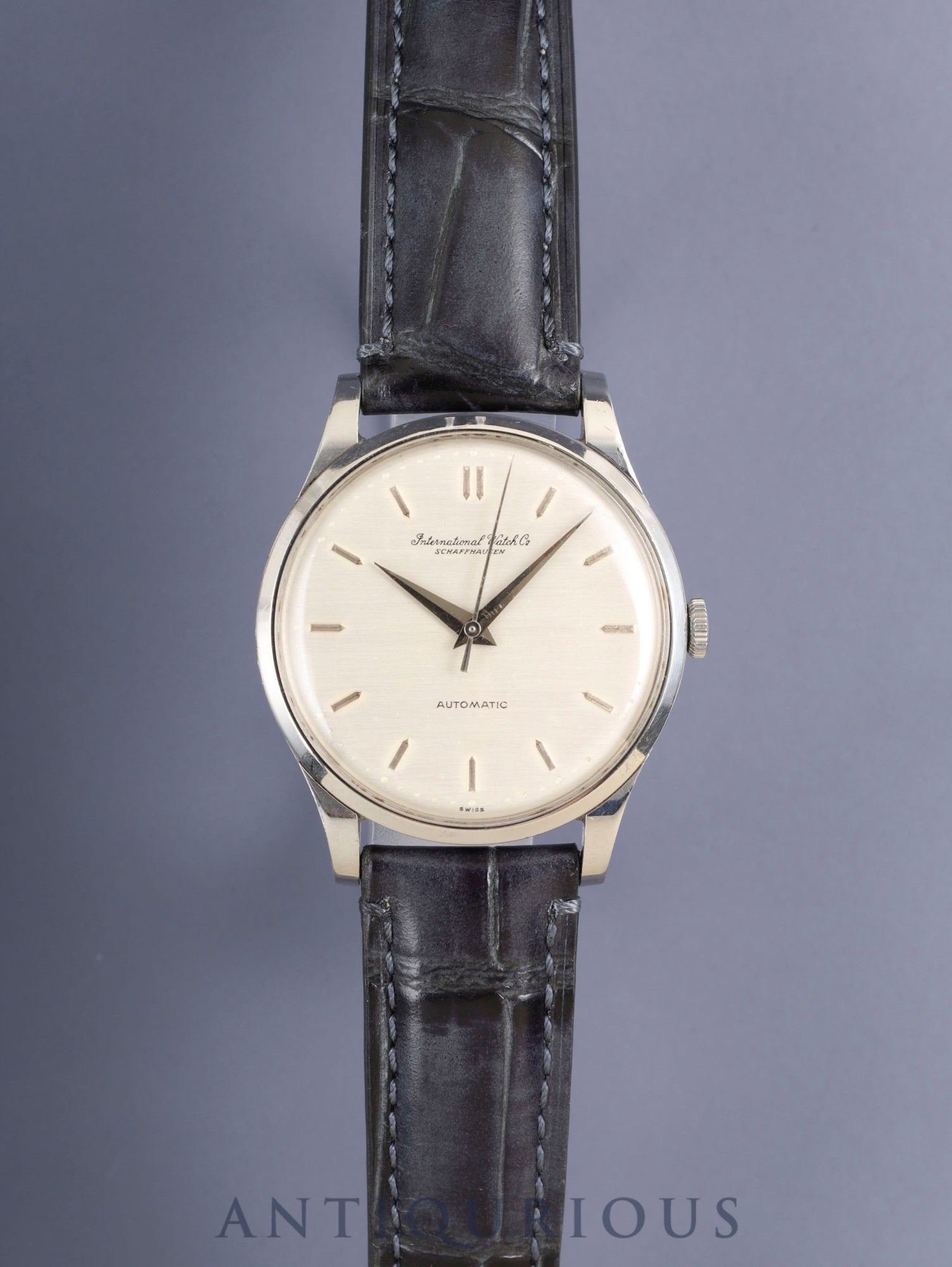 IWC オールドインター ラウンド 自動巻き Cal.C.853 SS 革 社外尾錠(SS)シルバー文字盤 オーバーホール済み アイダブリュシー