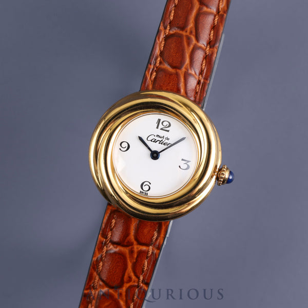 Cartier Must Trinity 2735 Quartz Cal.157 SV925 Leather Genuine Buckle (GP) White Arabic Dial Overhauled