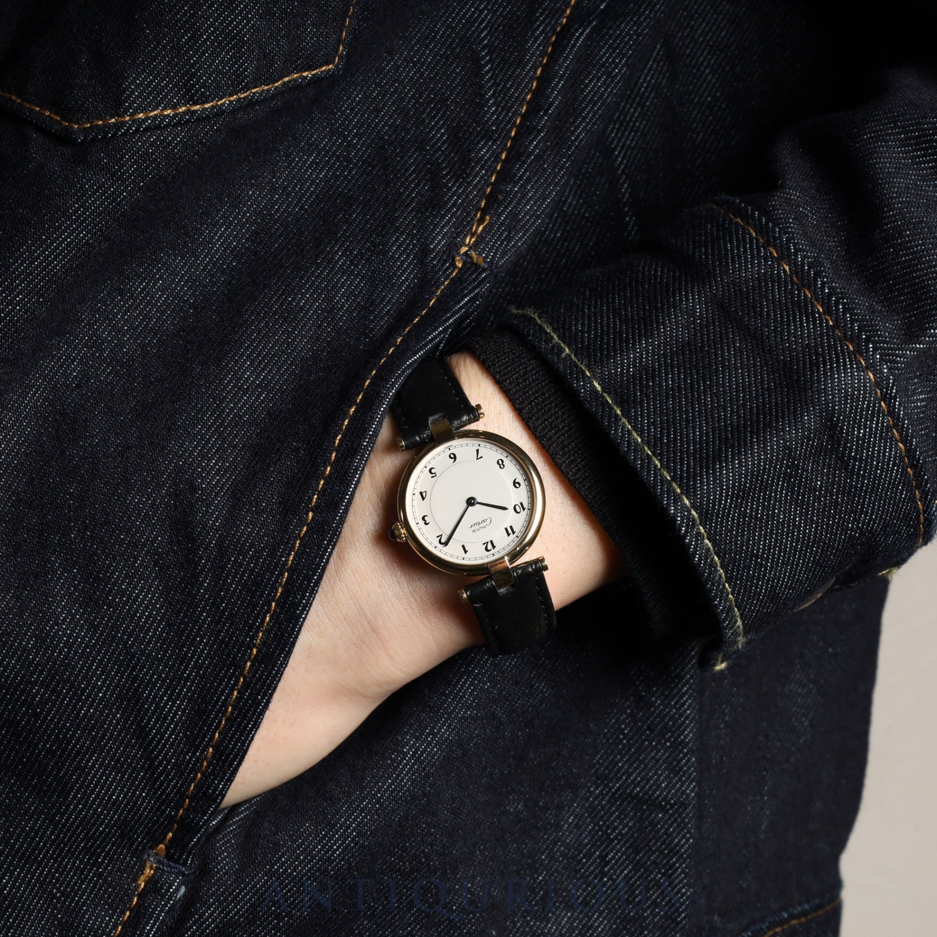 カルティエ マスト ヴァンドーム VLC LM 590003 クォーツ Cal.90 SV925 革 純正Dバックル(GP)アラビア文字盤 箱 冊子 オーバーホール済み