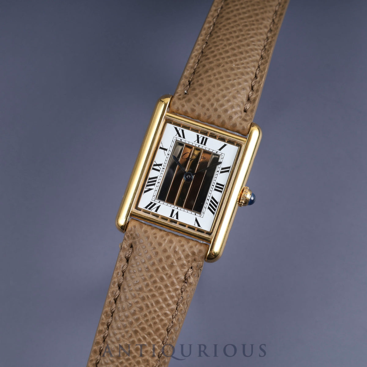 Cartier Must Tank LM 590005 Quartz Cal.90 SV925 Leather Genuine Buckle (GP) Front Trinity Dial Overhauled and Finished to Like New