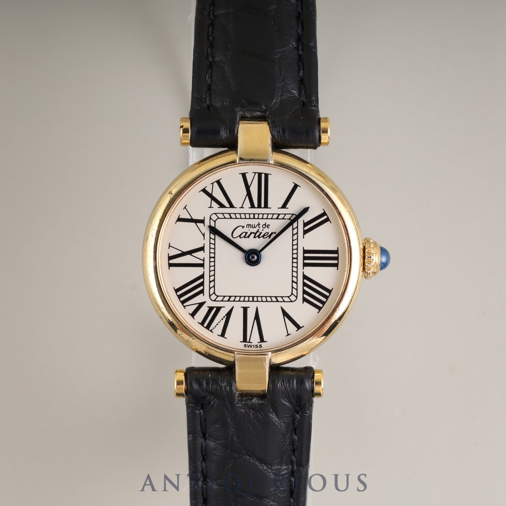 Cartier Must Vendôme VLC SM 590004 Quartz Caliber 90 SV925 Leather Watch with Genuine D-buckle (GP) Opalescent Dial Overhauled