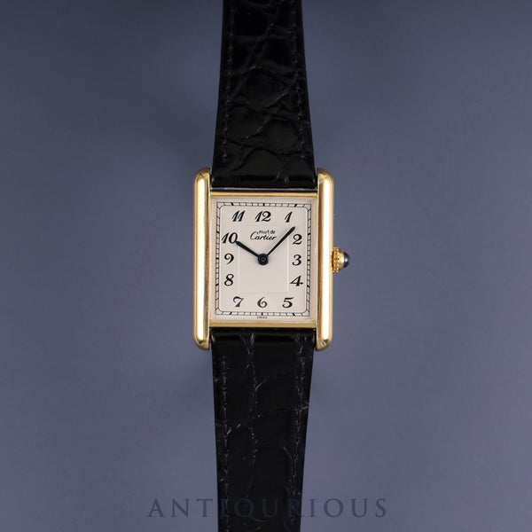 Cartier Must Tank LM 590005 Quartz Cal.90 SV925 Leather Genuine Buckle (GP) Arabic Dial Overhauled and Finished to Like New